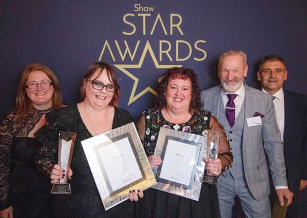 Angie, centre, with her award, alongside fellow award winner, Caroline Carter and Shaw healthcares Zarah Conway and, from sponsors Pensworth Dairies, Ken Rawlins and Jamie Griggs