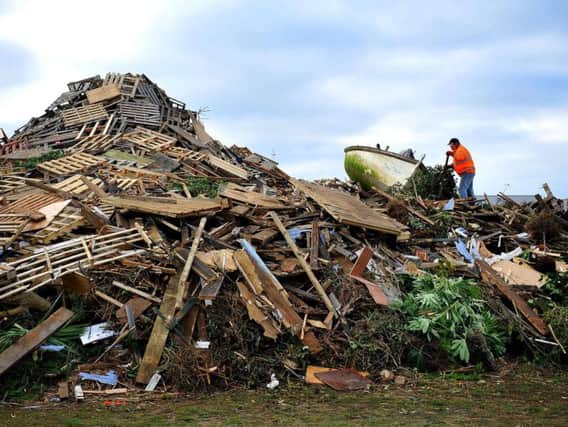 The bonfire being built on East Green in Littlehampton ahead of the 2018 bonfire celebrations. Picture: Steve Robards