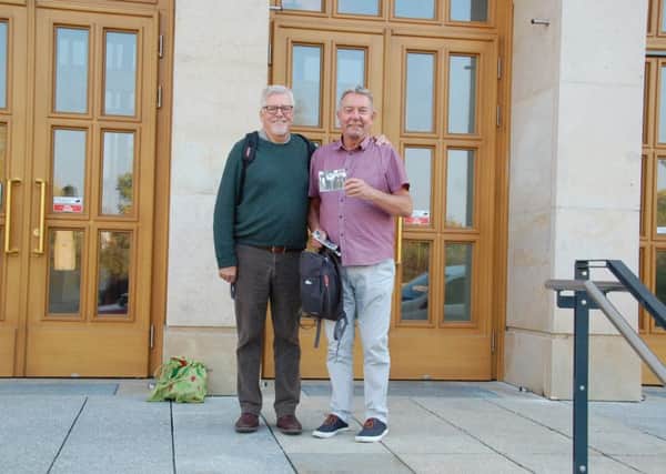John Farrier and Steve Waller, on the steps of the town hall