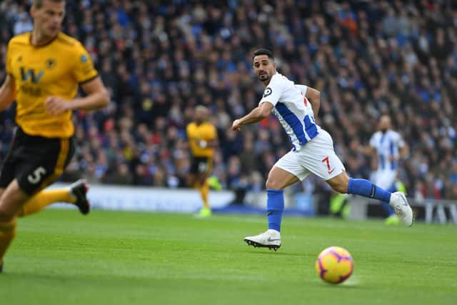 Beram Kayal in action from Brighton against Wolves this afternoon. Picture by PW Sporting Photography