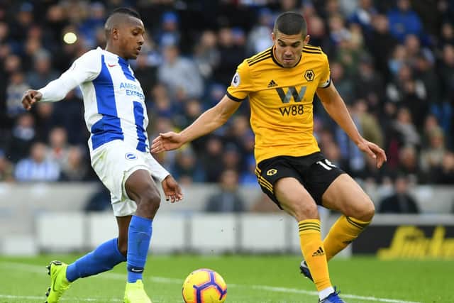 Jose Izquierdo takes on Conor Coady. Picture by PW Sporting Photography