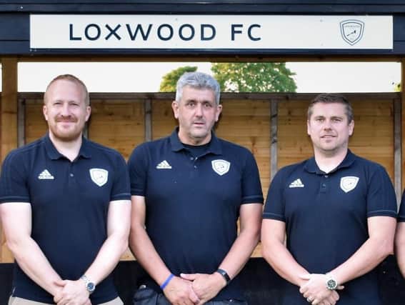 Loxwood secretary Matt Camp, chairman Mark Lacey and outgoing manager Gareth Neathey.