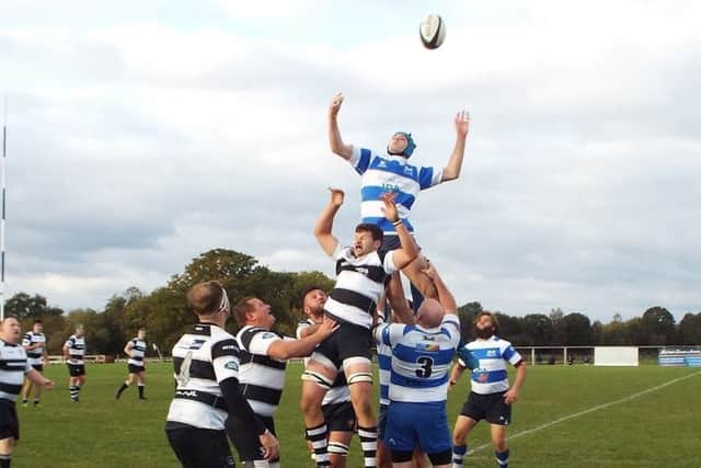 Adam Baker dominating the lineout during Hastings & Bexhill Rugby Club's defeat away to Pulborough