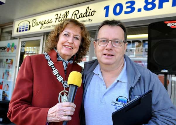 Town mayor Chris Cherry with Burgess Hill Radio programme manager Steve Bird. Photo by Steve Robards