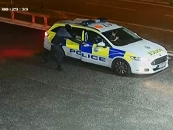CCTV footage shows the 'harrowing' attack on a female police officer. Picture: Sussex Police