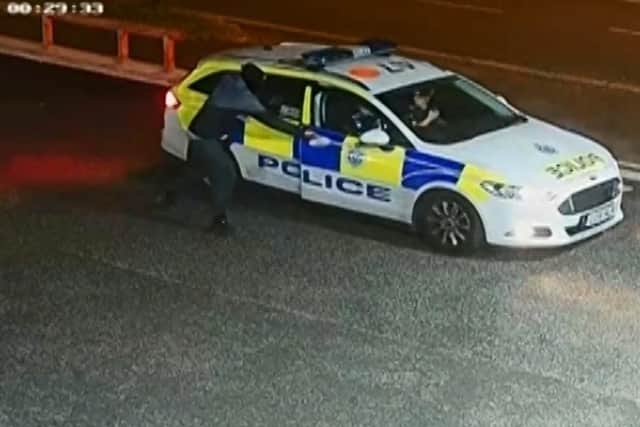 CCTV footage shows the 'harrowing' attack on a female police officer. Pictures: Sussex Police
