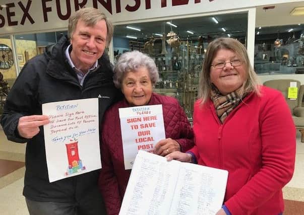 Cllr Shuttleworth with Anna Hooper and Candy Vaughan of Eastbourne Homes collecting signatures to save the Post Office in Langney Shopping Centre