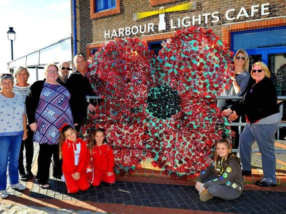 Volunteers with the poppy outside the Look & Sea Centre in Littlehampton