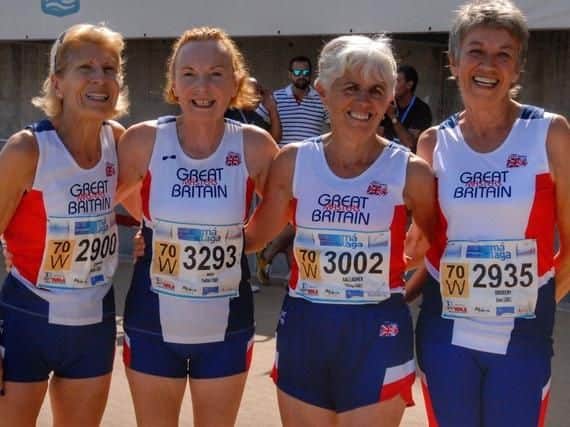 Pauline Rich (second from left) with the record-breaking GB over-70 women's team