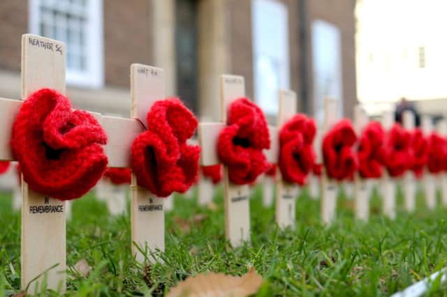 Some of the tributes already planted in front of Worthing Town Hall SUS-180111-104112001