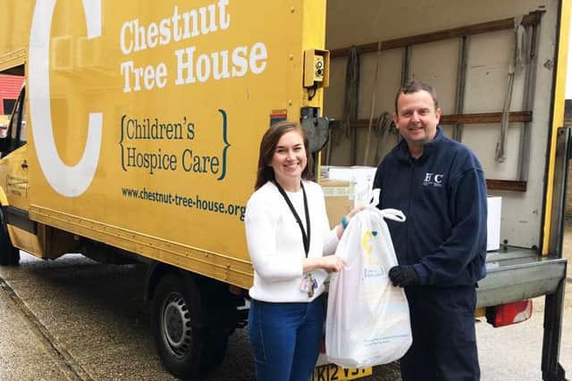 Managing director Danielle Plowman providing donations to Chestnut Tree House