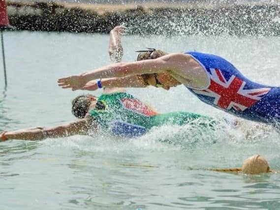 Ethan Fincham in action at the UIPM World Biathle Championships 
in Sahl Hasheesh, Hurghada