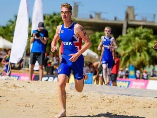 Ethan Fincham in action at the UIPM World Biathle Championships 
in Sahl Hasheesh, Hurghada