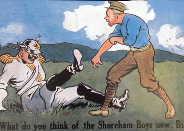 From the exhibition, a postcard sent by one of the soldiiers based at the First World War camp in Shoreham. Picture: Kate Shemilt ks180454-5