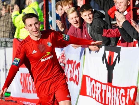 Reece Meekums hit a late winner for Worthing against Folkestone. Picture by Stephen Goodger