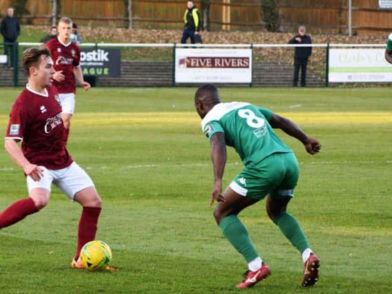 Calvin Davies gets the Rocks moving forward at Leatherhead / Picture by Darren Crisp