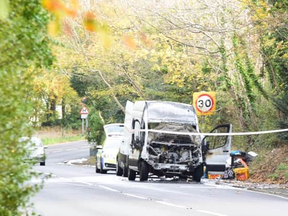 A van has been destroyed by fire on East Dean Road, Eastbourne. Picture: Dan Jessup