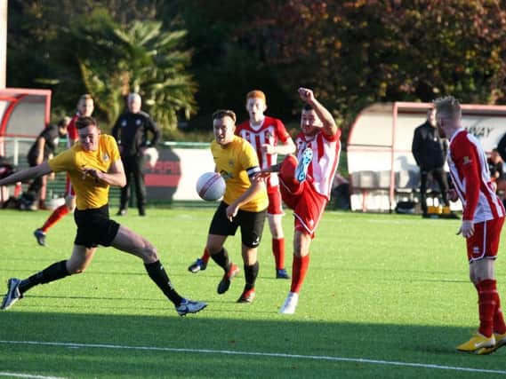 Action from Steyning Town's 1-0 win over Banstead Athletic in the FA Vase on Saturday. Picture by Derek Martin. dm18103970a