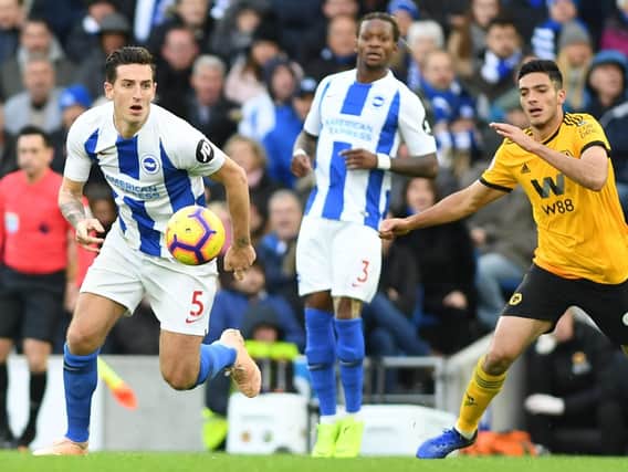Lewis Dunk in action for Brighton against Wolves. Picture by PW Sporting Photography