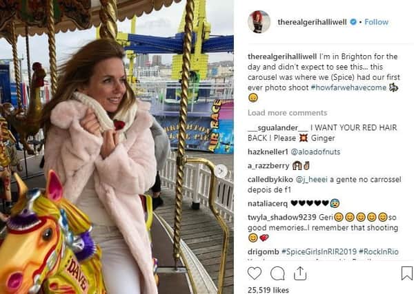 The Spice Girl posted on Instagram: "Im in Brighton for the day and didnt expect to see this... this carousel was where we (Spice) had our first ever photo shoot" (Photograph: Instagram)