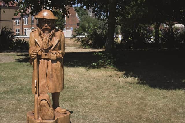 Created by chainsaw artist, Simon Groves, the piece was commissioned by
Arun District Council and pays respect to fallen comrades. An official
presentation ceremony is set to be held closer to Armistice Day in November.