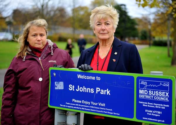 Cllrs Cherry Catharine and Pru Moore at St John's Park Burgess Hill where there have been some incidents of anti social behaviour. Pic Steve Robards SR1829349 SUS-180711-092705001