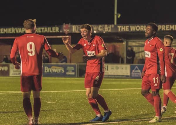 Andrew Briggs celebrates his first goal for Eastbourne Borough