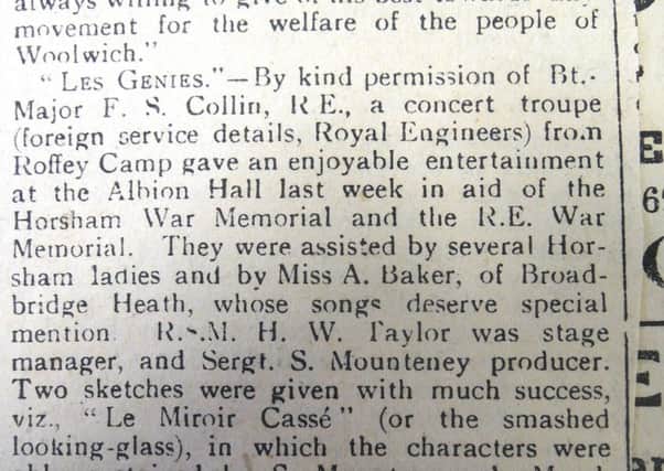 Roffey Camp mentioned in a 1919 article in the County Times