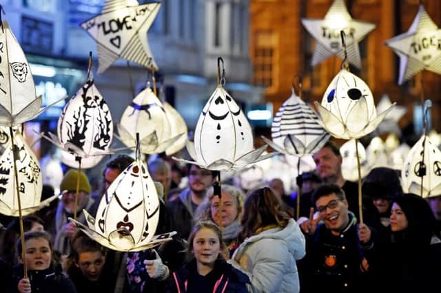 Thousands take part in the annual Burning the Clocks procession through the streets of Brighton to celebrate the winter solstice (
Photograph: Simon Dack

)