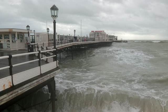 High tide at Worthing Pier on Wednesday, November 7, at 11am