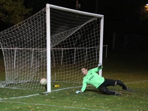Storrington goalkeeper Gary Elliott put in a superb showing in the Sussex Senior Cup exit to Horsham. Picture by John Lines