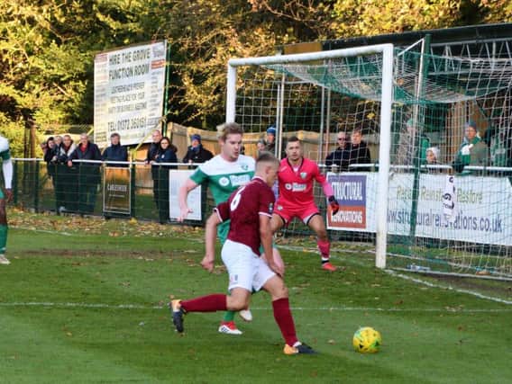 Tommy Block tries to set up a Rocks chance at Leatherhead / Picture by Darren Crisp