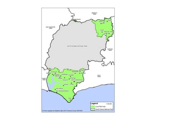 Chichester local plan area is coloured in green