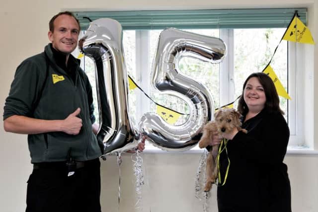 Ryan Hawkins and Lisa Herbert are celebrating 15 years of working for Dogs Trust