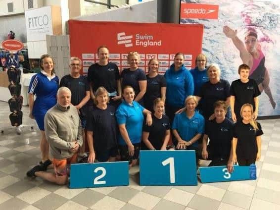 All 16 of the men and women representing Mid Sussex Marlins, that competed at the National Championships last month. Back row (left to right): Liz Griffin-Hind, Sally Mills, Mark Salway, Clare Chilton, Sarah Dennis, Sarah Davison, Vickie Davis, Ann Gale, and Mary Johnson. Front row (left to right): Andrew Burgess, Allison Gwynn, Lisa Mills, Jill Rocky, Judith McKerchar, Kathy Bidnall, Coral Wallis. Picture courtesy of Lisa Mills.