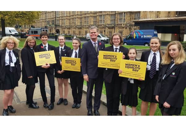 The children outside Westminster with Stephen Lloyd MP