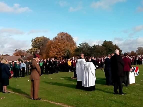 Students congregated on the field to hear a selection of readings, thoughts and prayers, whilst wreathes were laid, and the Last Post wasplayed, before a two minutes silence.