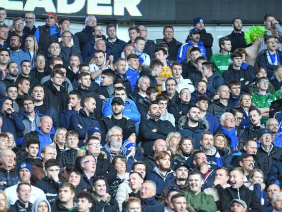 Brighton fans pictured at Cardiff. Picture by PW Sporting Photography