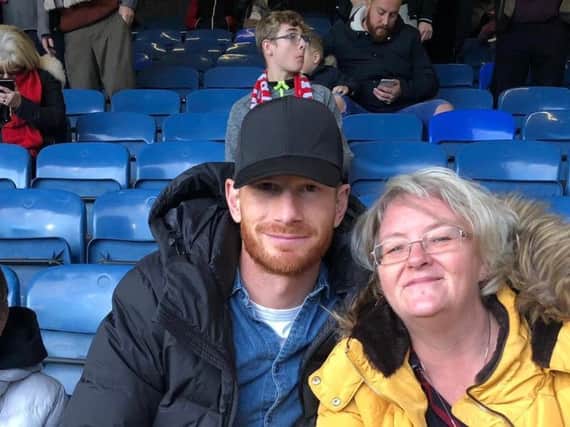 In the away end cheering on the Reds last Saturday, Ex Reds hero Matt Harrold pictured with fellow Crawley fan Yvette Harper.