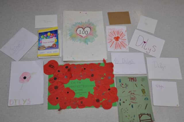 Pupils at Downlands Community School in Hassocks made birthday cards for Dilys Armistice Fox who celebrated her 100th birthday on Remembrance Sunday