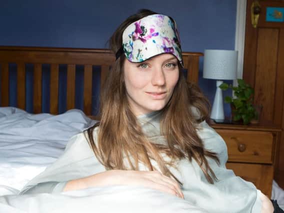 Stephie wearing the Anemone eye mask