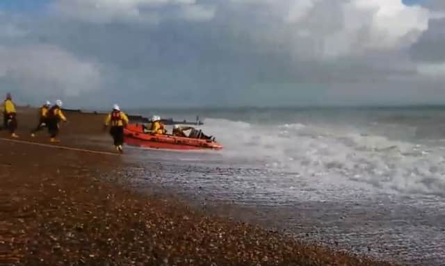 Still from footage by RNLI volunteer Pete Needham of the Inshore Lifeboat returning to shore following the incident