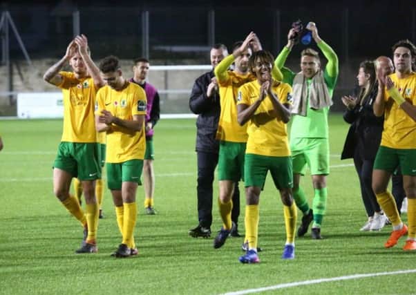 Horsham applaud supporters after Potters Bar Town win. Picture by John Lines
