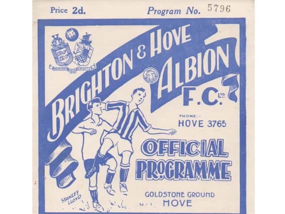 The front cover of the programme when Albion played  Palace in 1934