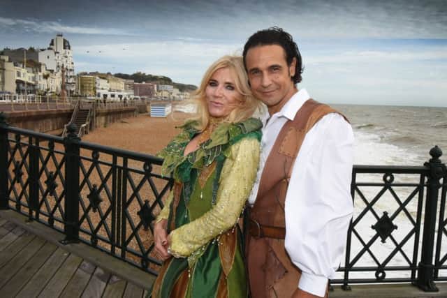 Photocall for Jack and the Beanstalk with Michelle Collins and Chico at the White Rock Theatre. SUS-181210-144718001