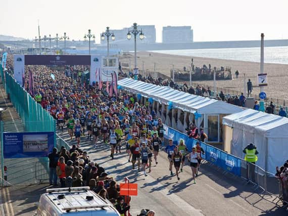Runners start the Brighton Half marathon. Photograph: The Grand Brighton Half Marathon