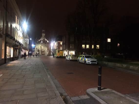 Police in West Street, Chichester, after reports of an assault earlier this evening.