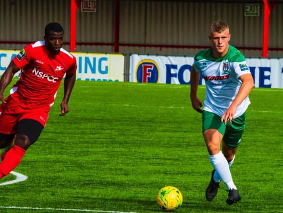 Tommy Block in action for Bognor at Carshalton earlier this season