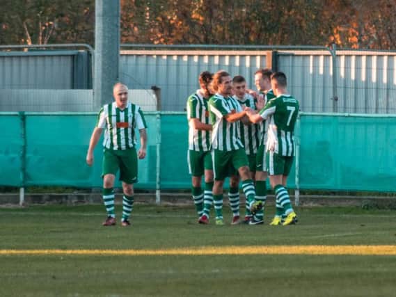 Celebrations for the Chi City players as they get the better of Lancing / Picture by Daniel Harker