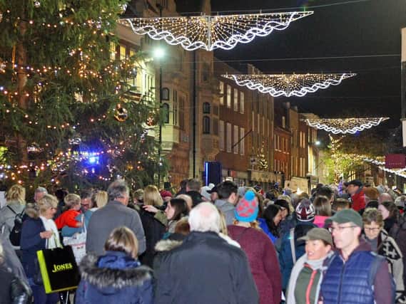 Switching on of Chichester's Christmas light, late night shopping and firework display, 2017. Photo by Derek Martin. DM17113672a.jpg.